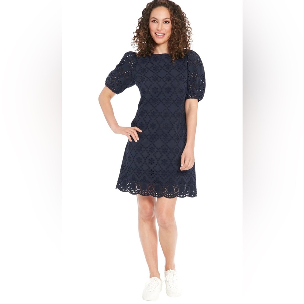 London Times eyelet puff sleeve dress- size 6